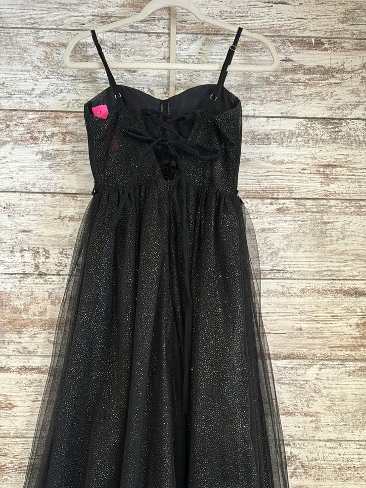 BLACK SPARKLY A LINE GOWN