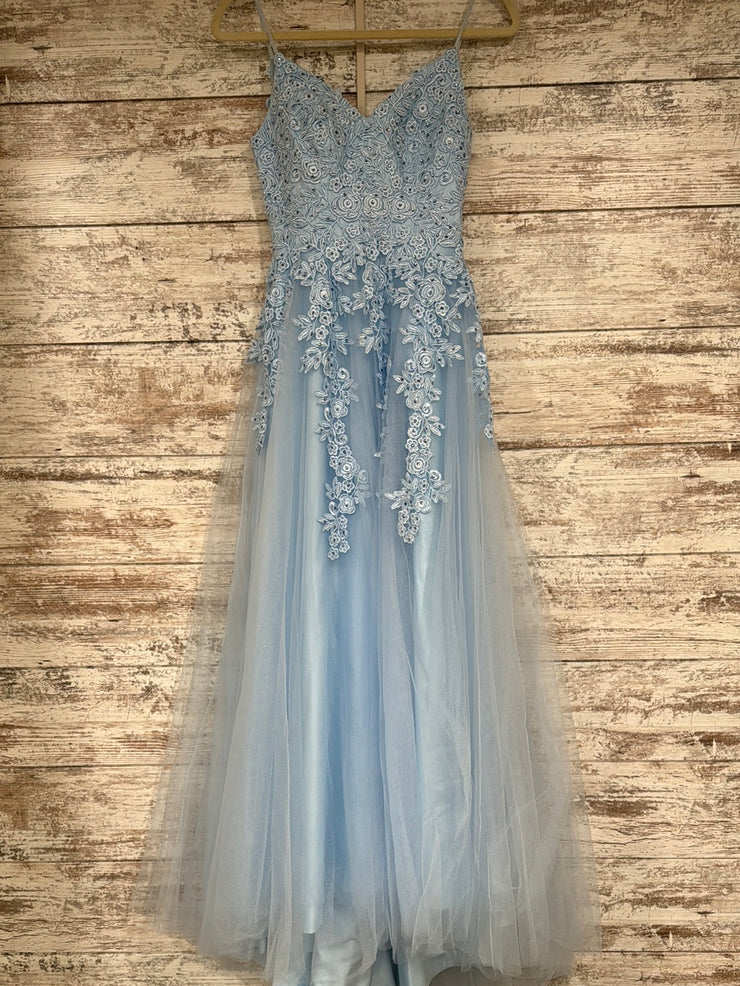 BLUE/FLORAL A LINE GOWN