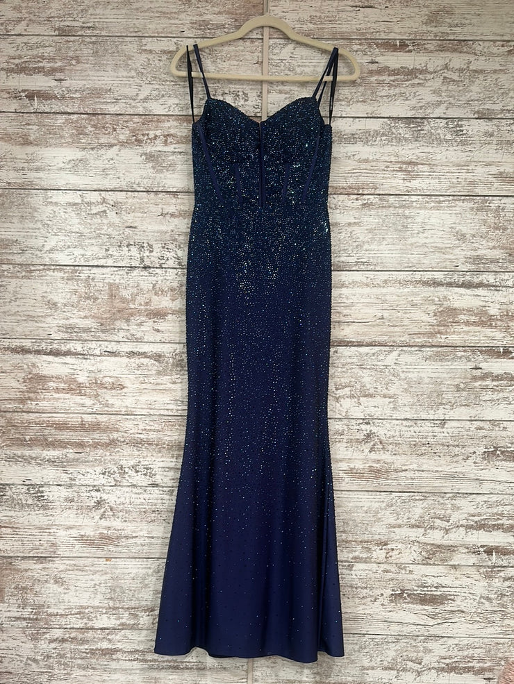 NAVY FULL GEM LONG DRESS