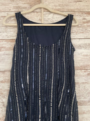 NAVY/SILVER BEADED LONG DRESS