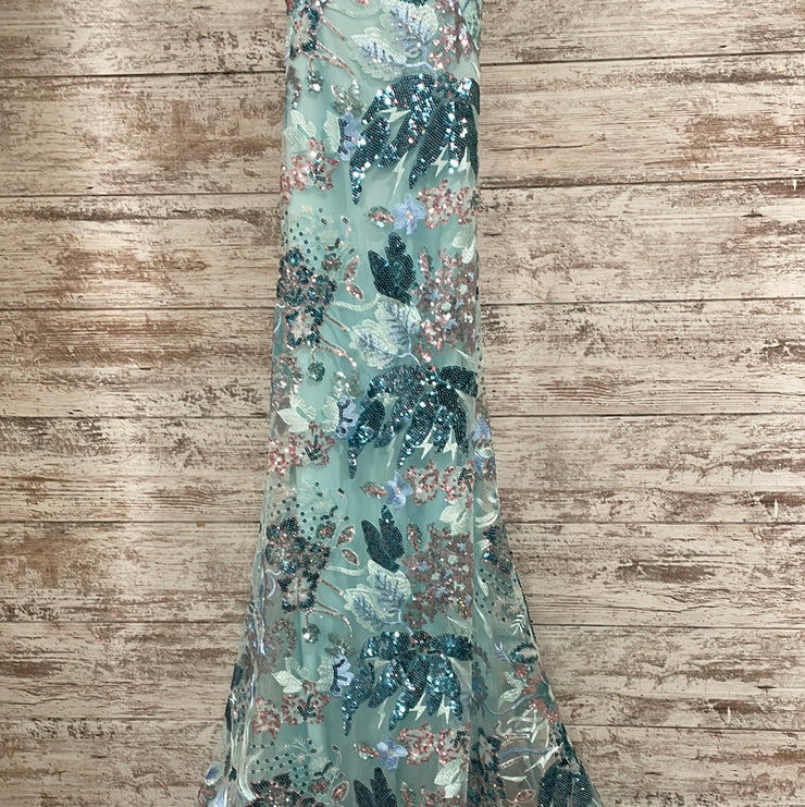 BLUE/FLORAL SEQUIN LONG DRESS
