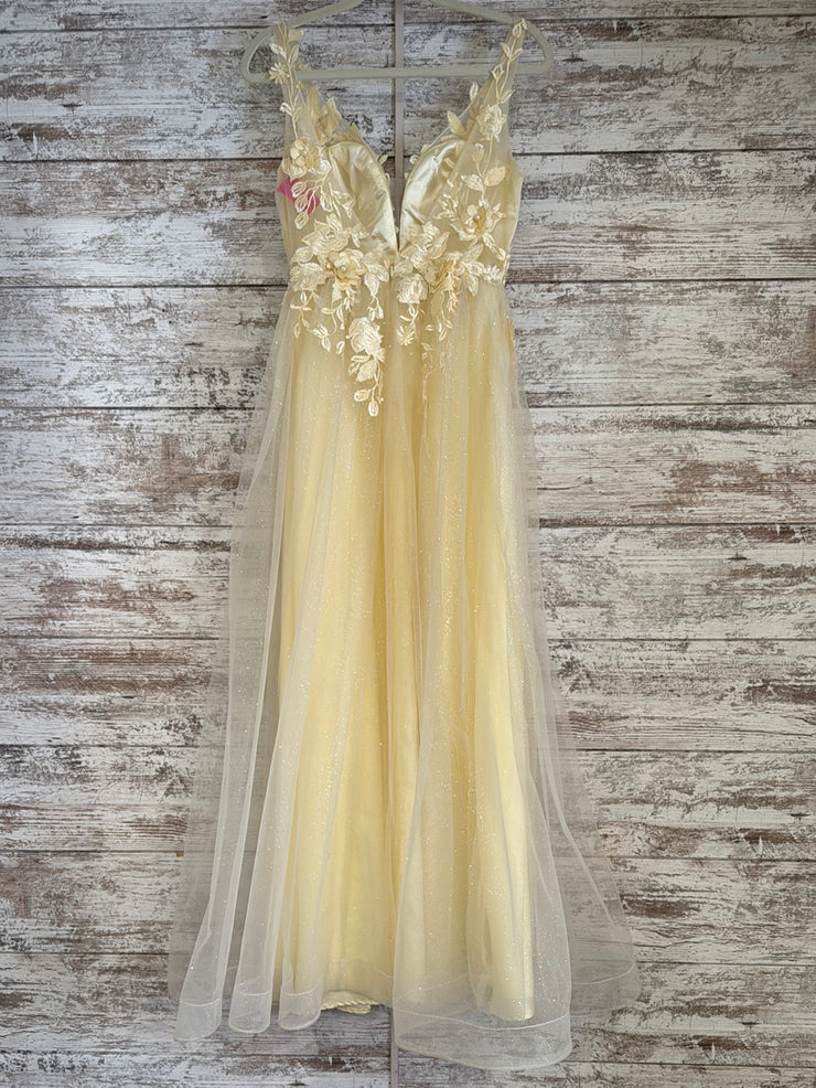 YELLOW/FLORAL A LINE GOWN