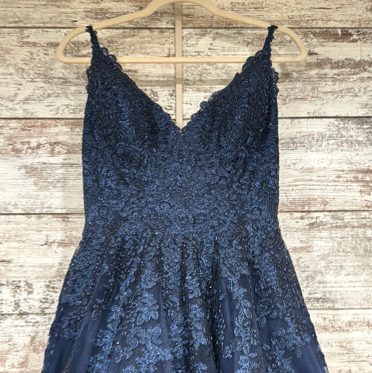 NAVY/FLORAL A LINE GOWN