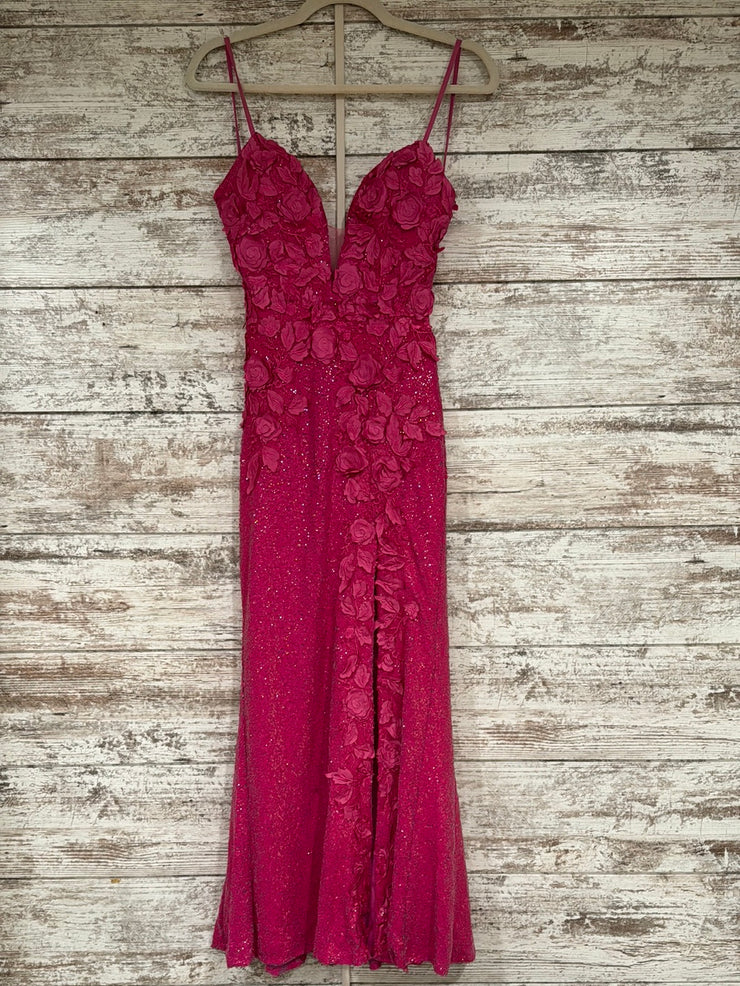 PINK/FLORAL SPARKLY LONG DRESS