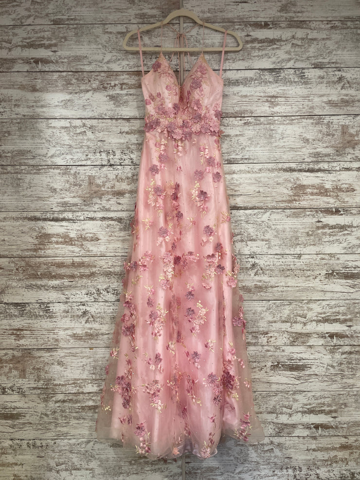 PINK/FLORAL A LINE GOWN
