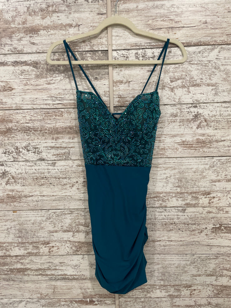 TEAL SPARKLY SHORT DRESS
