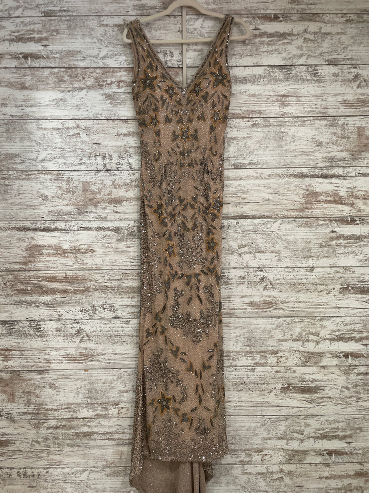 TAN/BROWN BEADED LONG DRESS