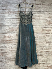 BLUE SPARKLY A LINE GOWN