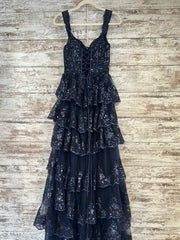 NAVY TIERED A LINE GOWN