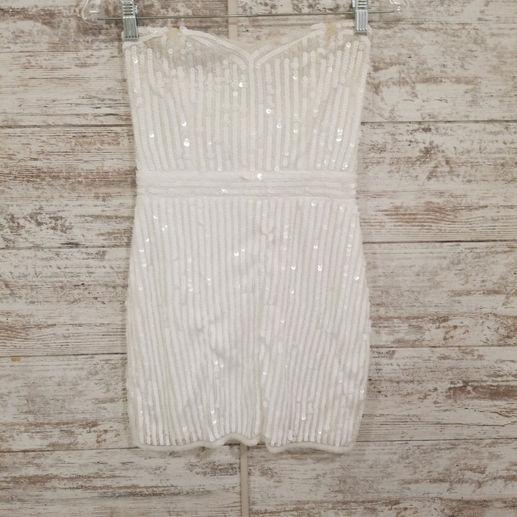 WHITE SEQUIN SHORT DRESS