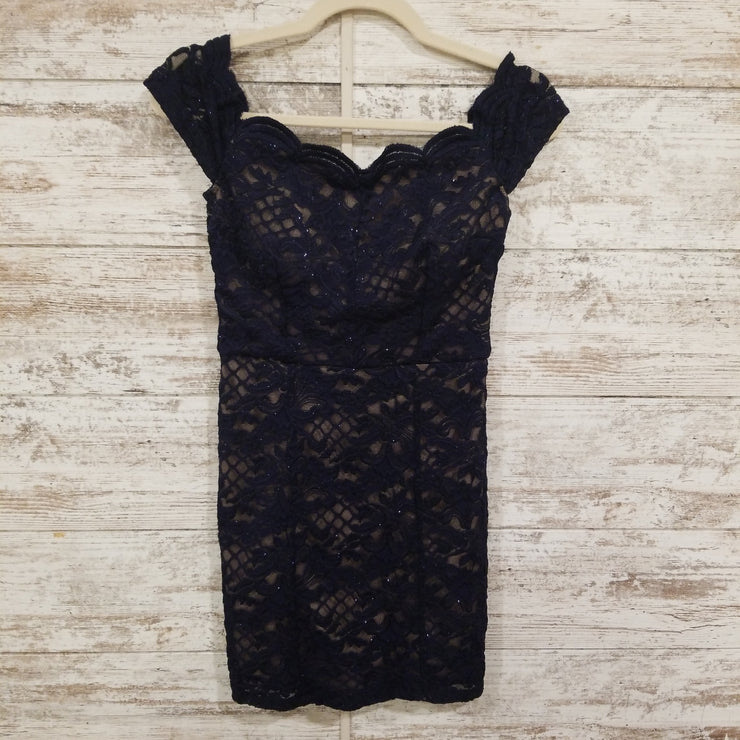 NAVY/TAN LACE SHORT DRESS