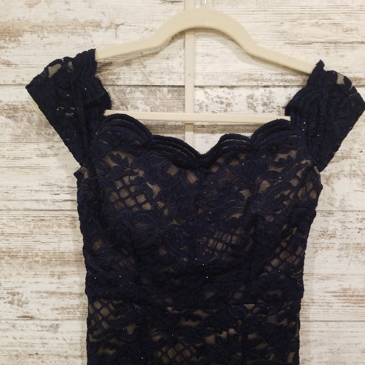 NAVY/TAN LACE SHORT DRESS