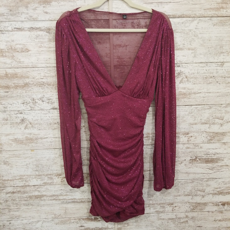 BURGUNDY SPARKLY SHORT DRESS