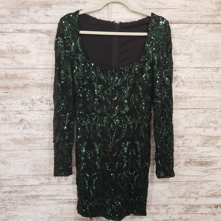 GREEN/BLACK SPARKLY SHORT DRES
