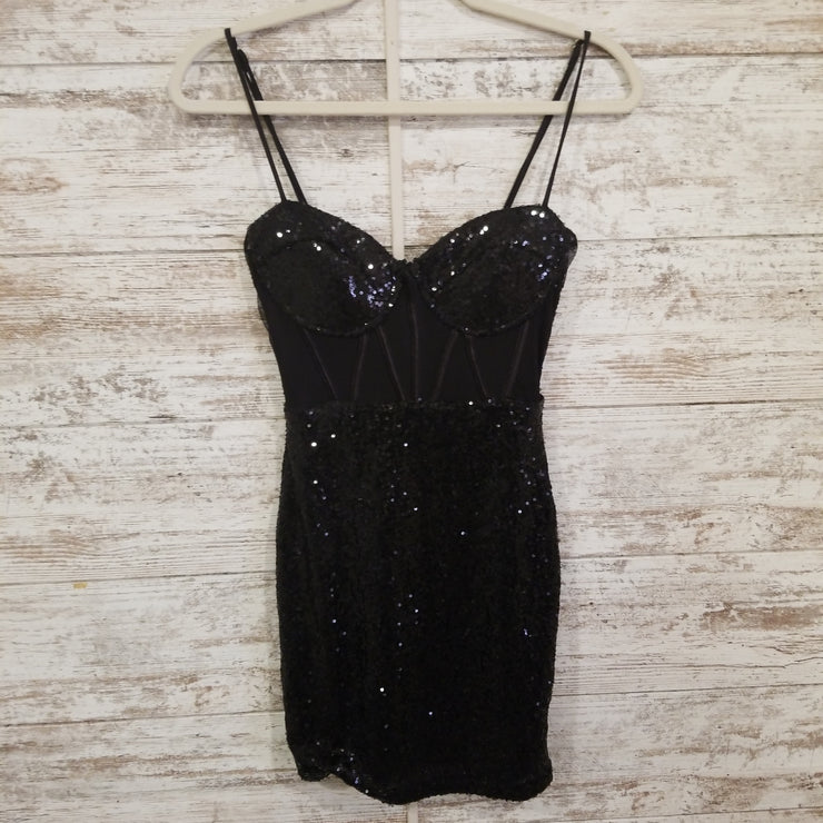 BLACK SEQUIN SHORT DRESS