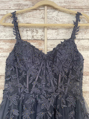 BLUE/GRAY FLORAL A LINE GOWN