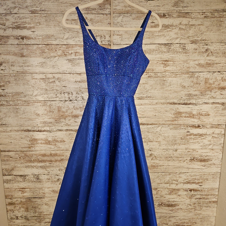 ROYAL BLUE SPARKLY A LINE GOWN