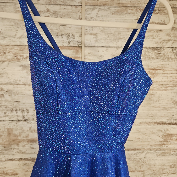 ROYAL BLUE SPARKLY A LINE GOWN