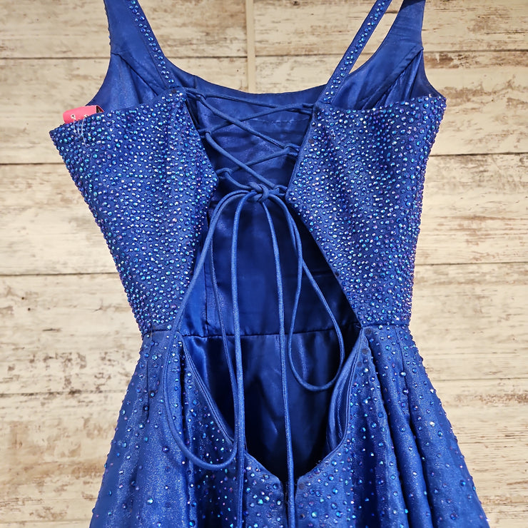 ROYAL BLUE SPARKLY A LINE GOWN