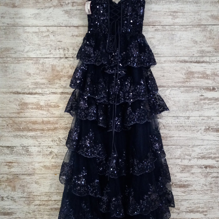 NAVY TIERED A LINE GOWN (NEW)