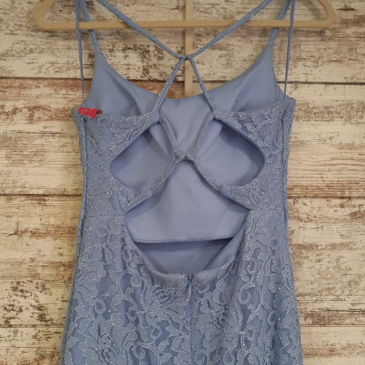 BLUE/LACE LONG EVENING GOWN