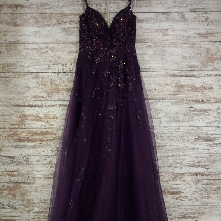 PURPLE/FLORAL A LINE GOWN