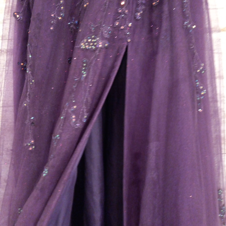 PURPLE/FLORAL A LINE GOWN