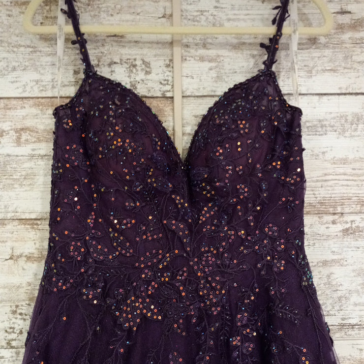 PURPLE/FLORAL A LINE GOWN