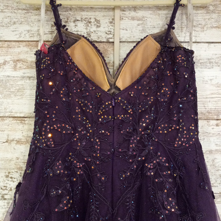 PURPLE/FLORAL A LINE GOWN