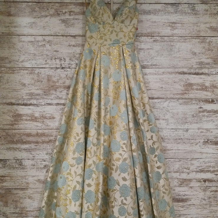 GOLD/FLORAL A LINE GOWN