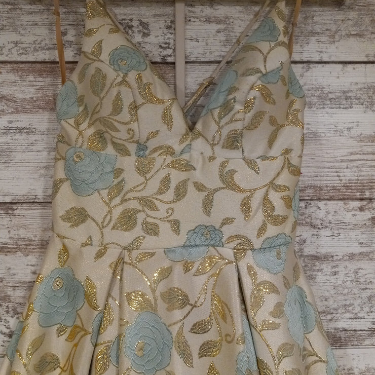 GOLD/FLORAL A LINE GOWN