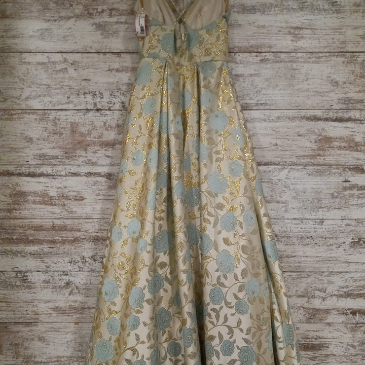 GOLD/FLORAL A LINE GOWN