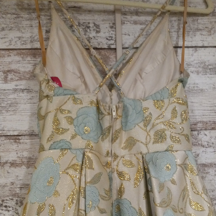 GOLD/FLORAL A LINE GOWN