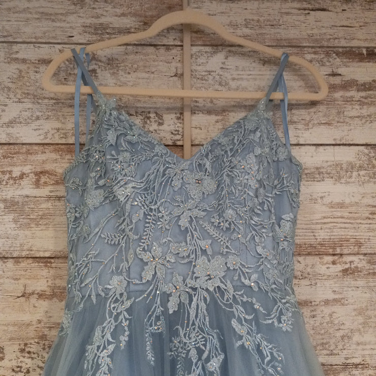 BLUE/FLORAL A LINE GOWN