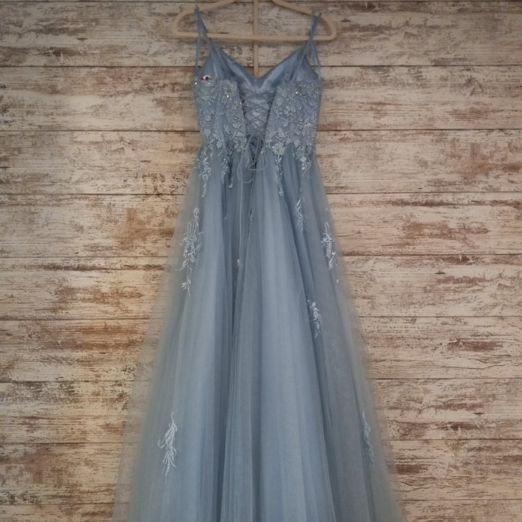 BLUE/FLORAL A LINE GOWN