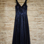 NAVY FULL SEQUIN A LINE GOWN