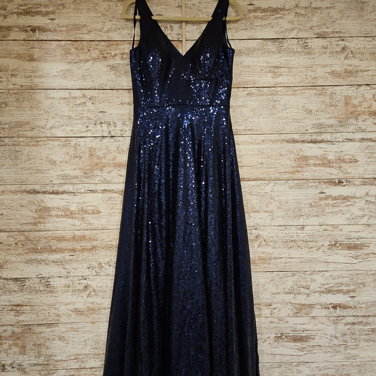 NAVY FULL SEQUIN A LINE GOWN