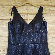 NAVY FULL SEQUIN A LINE GOWN