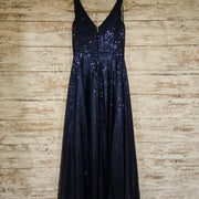 NAVY FULL SEQUIN A LINE GOWN
