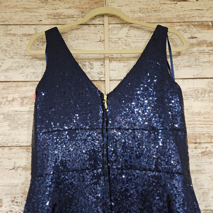 NAVY FULL SEQUIN A LINE GOWN