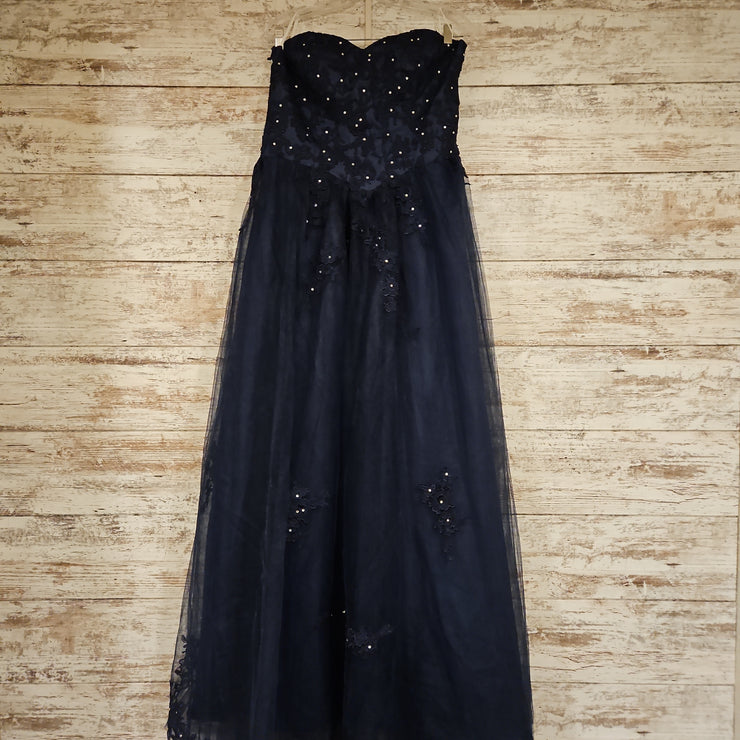 NAVY/FLORAL A LINE GOWN (NEW)