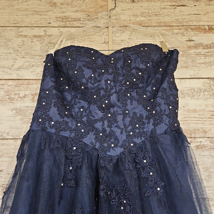 NAVY/FLORAL A LINE GOWN (NEW)