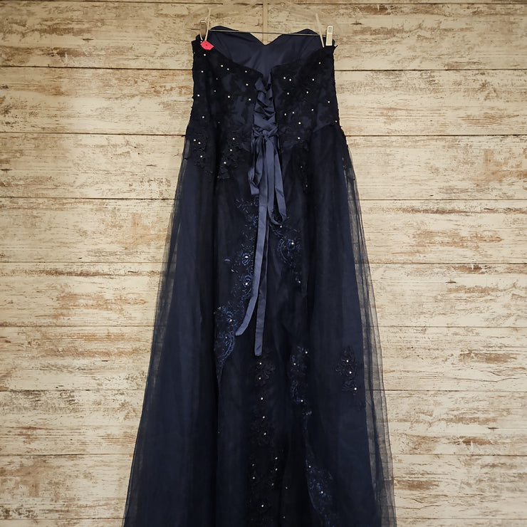 NAVY/FLORAL A LINE GOWN (NEW)