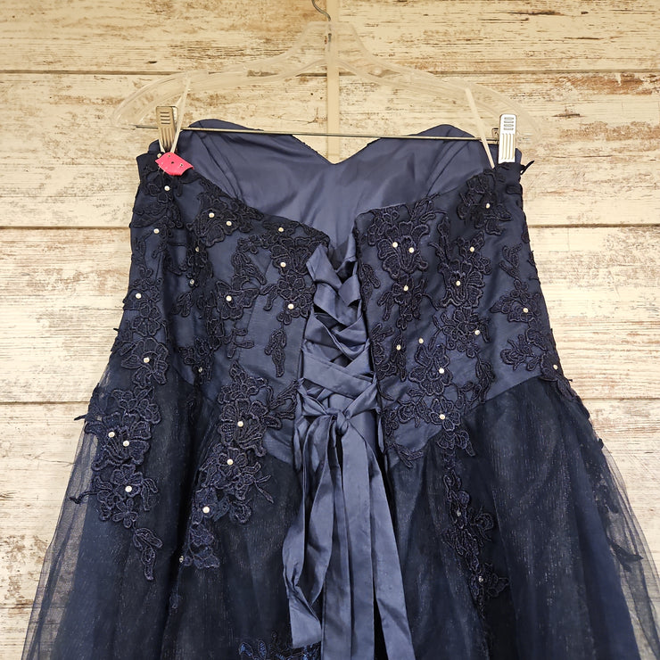 NAVY/FLORAL A LINE GOWN (NEW)