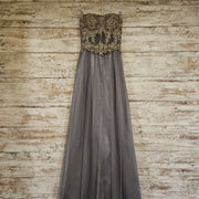 GRAY/GOLD A LINE GOWN