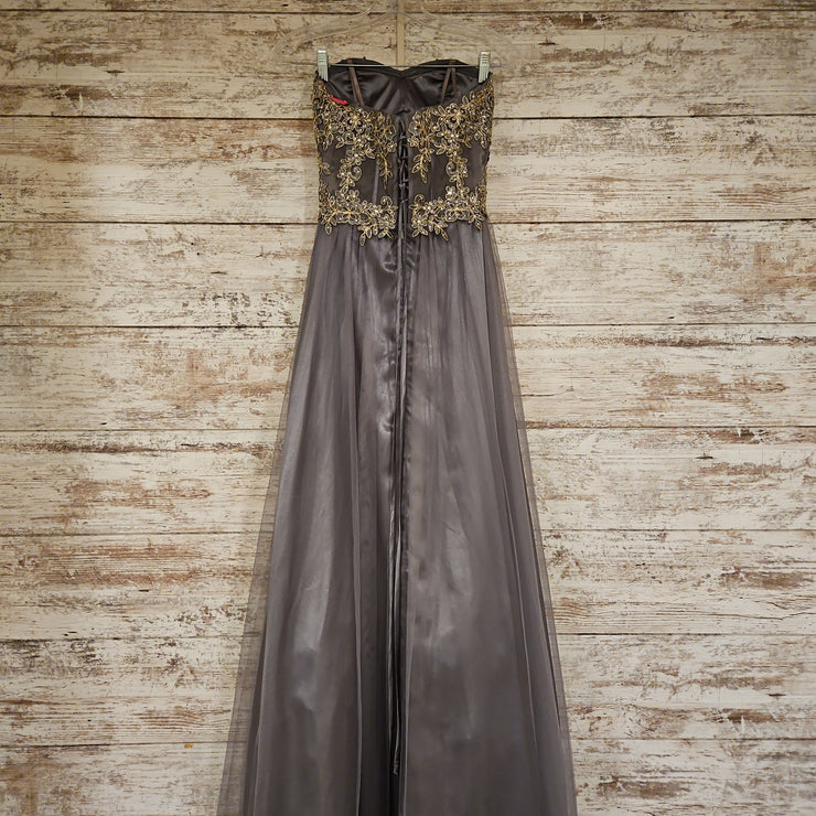 GRAY/GOLD A LINE GOWN