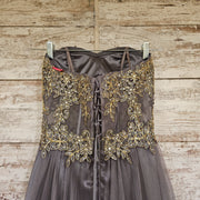 GRAY/GOLD A LINE GOWN