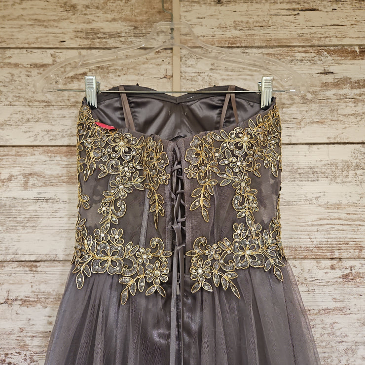 GRAY/GOLD A LINE GOWN