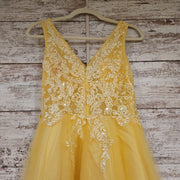 YELLOW FLORAL A LINE GOWN