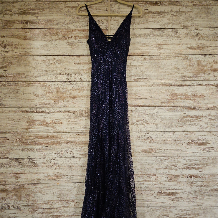 NAVY SPARKLY LONG EVENING GOWN